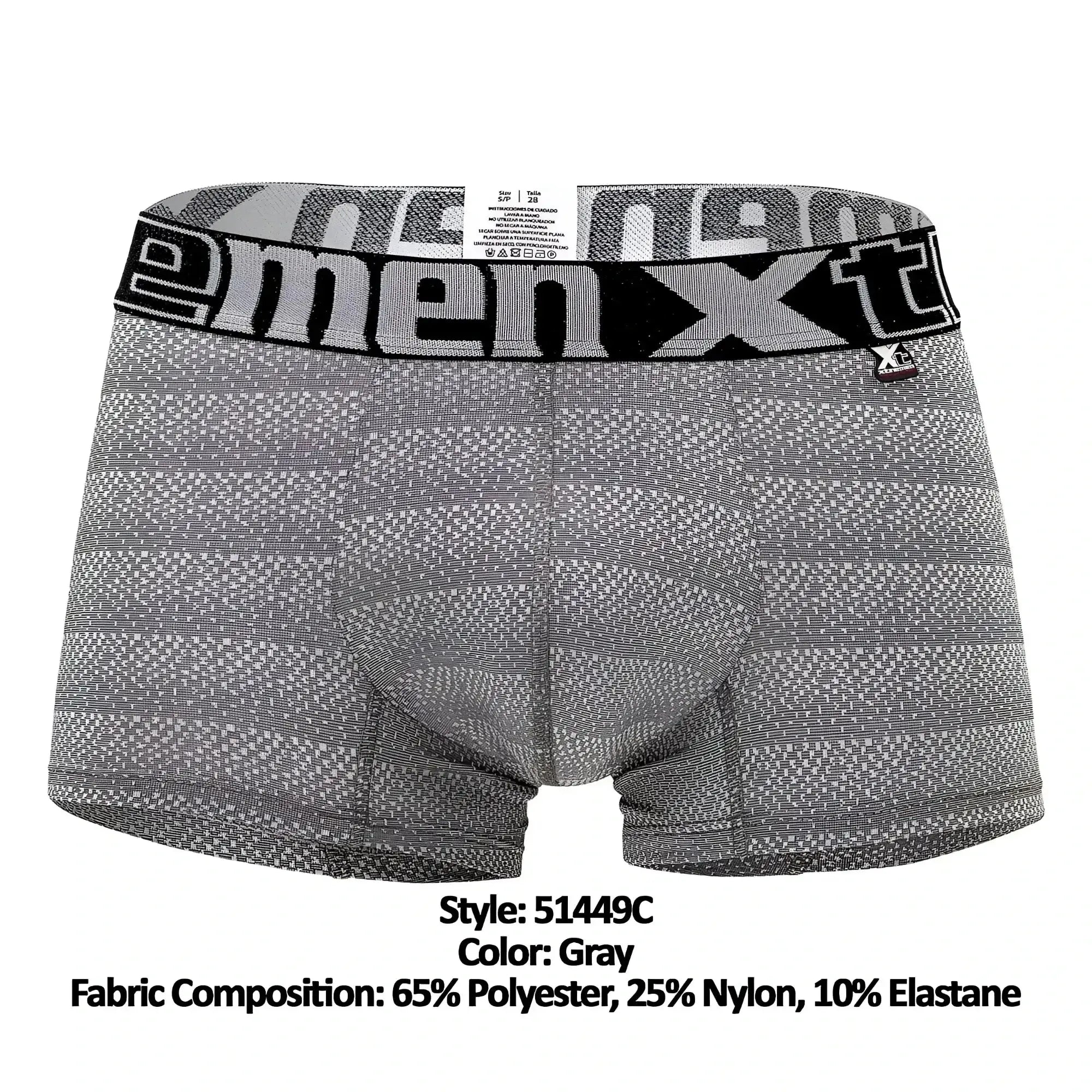 Gray xtremen 51449c menxt boxer briefs with geometric jacquard pattern and black elastic waistband