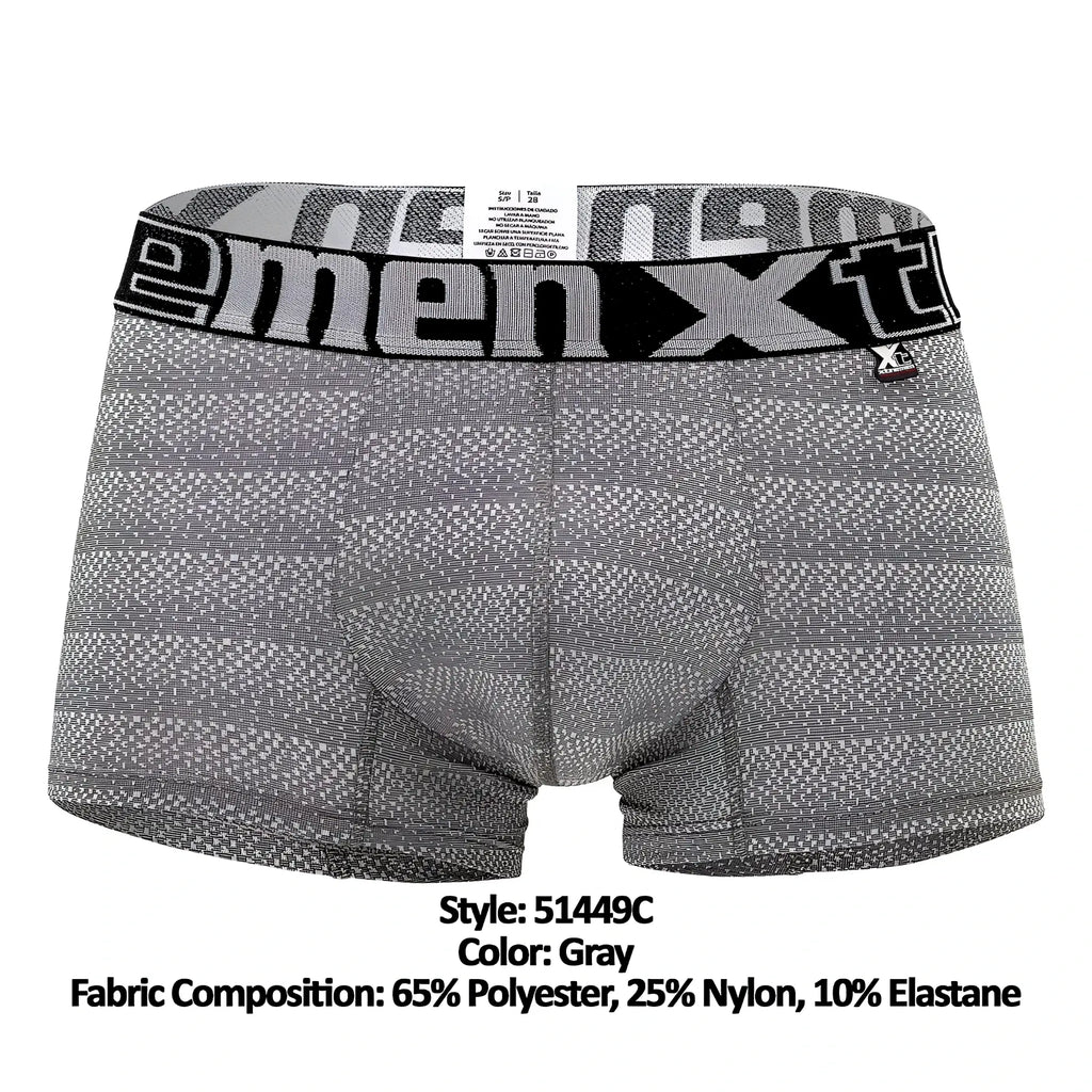 Gray xtremen 51449c menxt boxer briefs with geometric jacquard pattern and black elastic waistband
