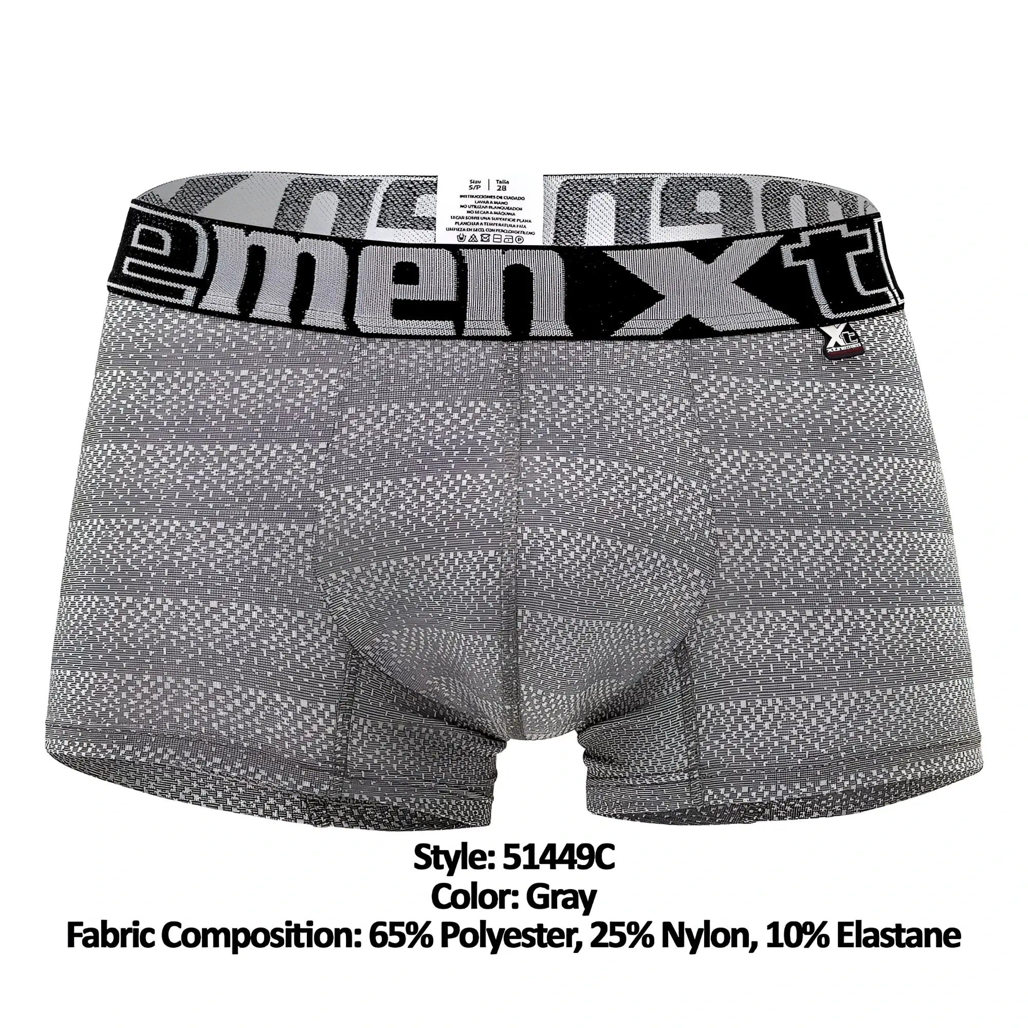 Gray xtremen 51449c menxt boxer briefs with geometric jacquard pattern and black elastic waistband