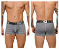 Gray striped men’s boxer briefs with geometric jacquard fabric and black xtremen branded elastic waistband