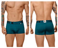 Teal textured men’s boxer briefs with black xtreme branded waistband in geometric jacquard petrol color
