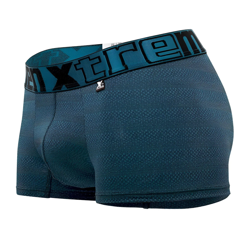 Teal textured boxer briefs with a black and teal xtreme logo waistband from xtremen 51449c geometric jacquard trunk petrol