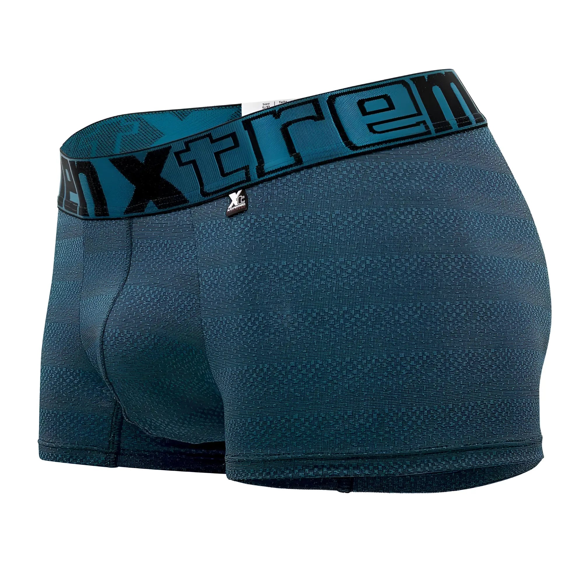 Teal textured boxer briefs with a black and teal xtreme logo waistband from xtremen 51449c geometric jacquard trunk petrol