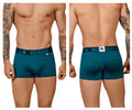 Teal textured men’s boxer briefs with black xtreme branded waistband in geometric jacquard petrol color