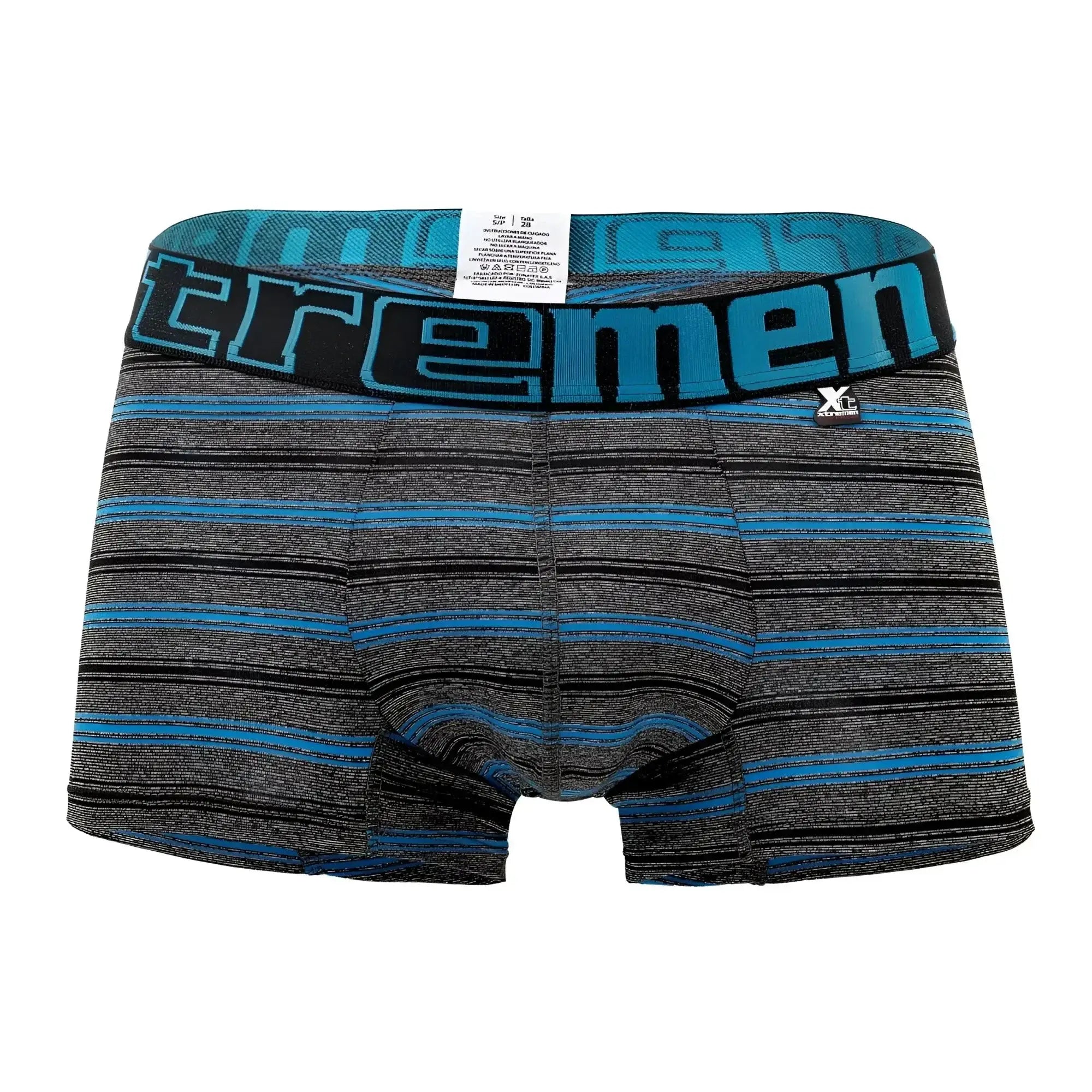 Men’s xtremen 51453c stripes trunk in blue and gray with black waistband and teal xtremen logo for comfortable wear