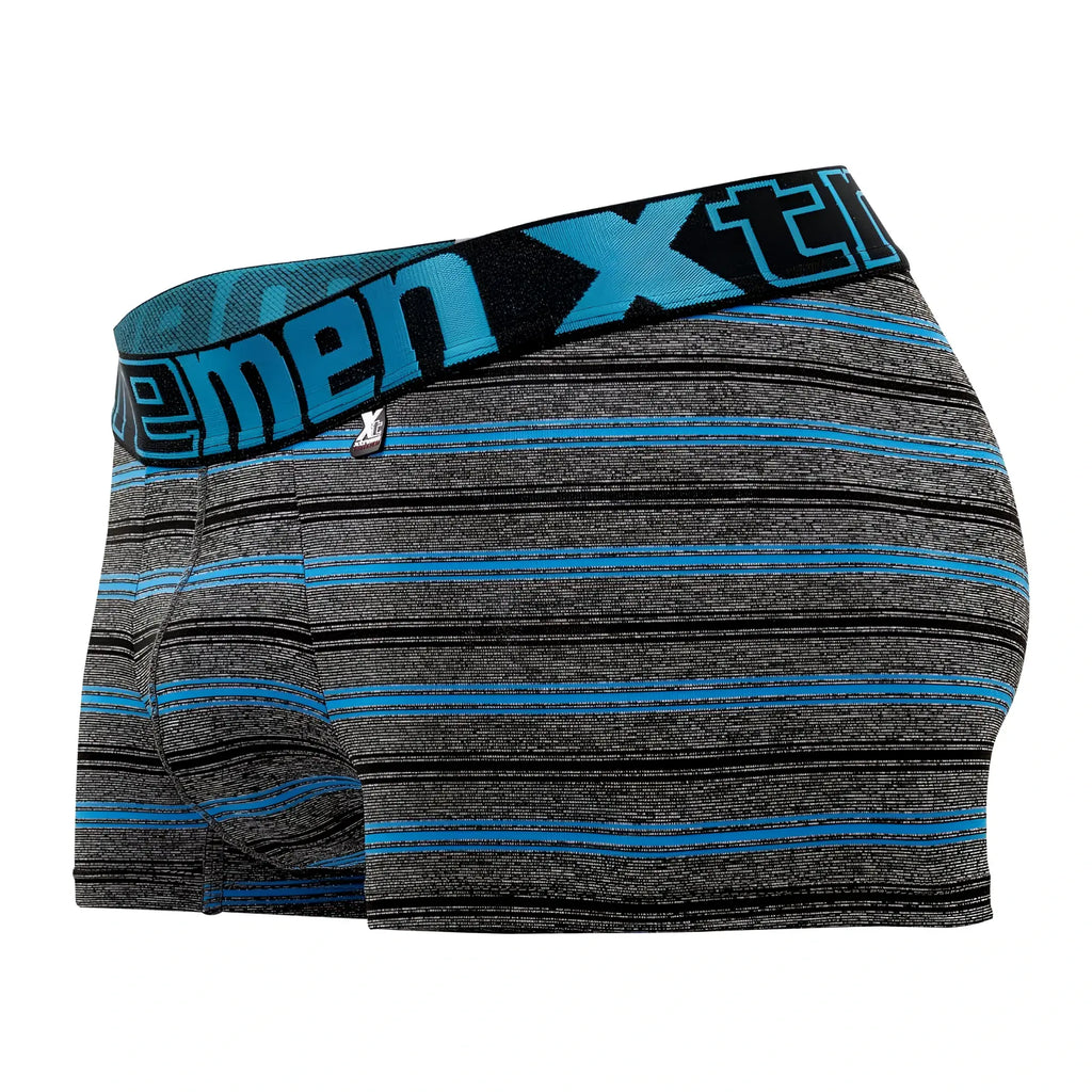 Xtremen 51453c stripes trunk men’s blue and black striped boxer briefs with textured fabric and xtreme logo waistband