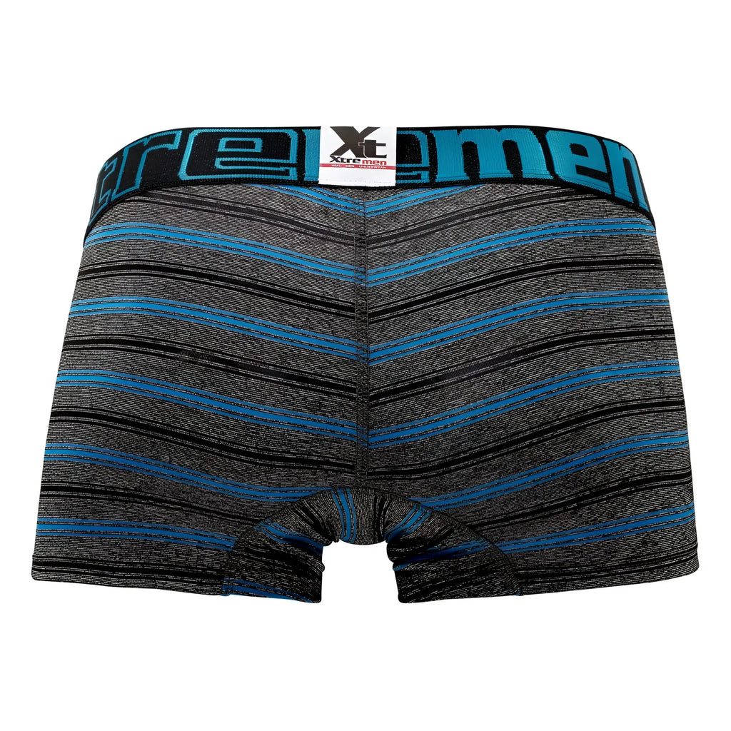 Xtremen 51453c striped turquoise men’s boxer briefs with black waistband featuring xtreme men logo