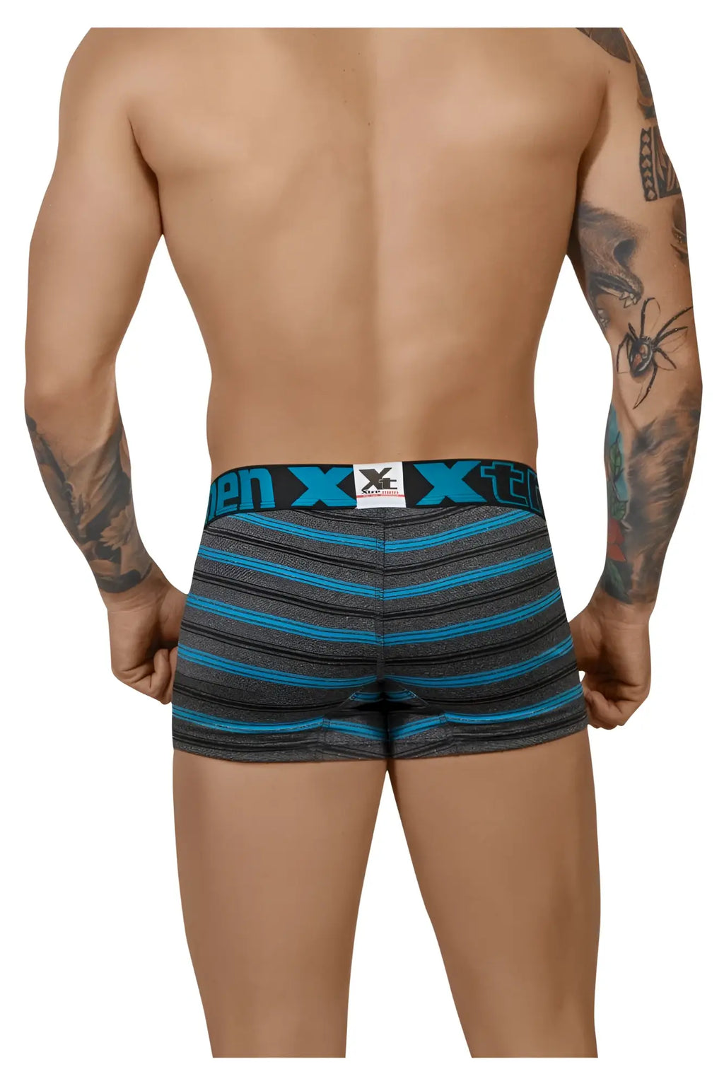 Xtremen 51453c stripes trunk men’s turquoise blue and gray striped boxer briefs with branded waistband