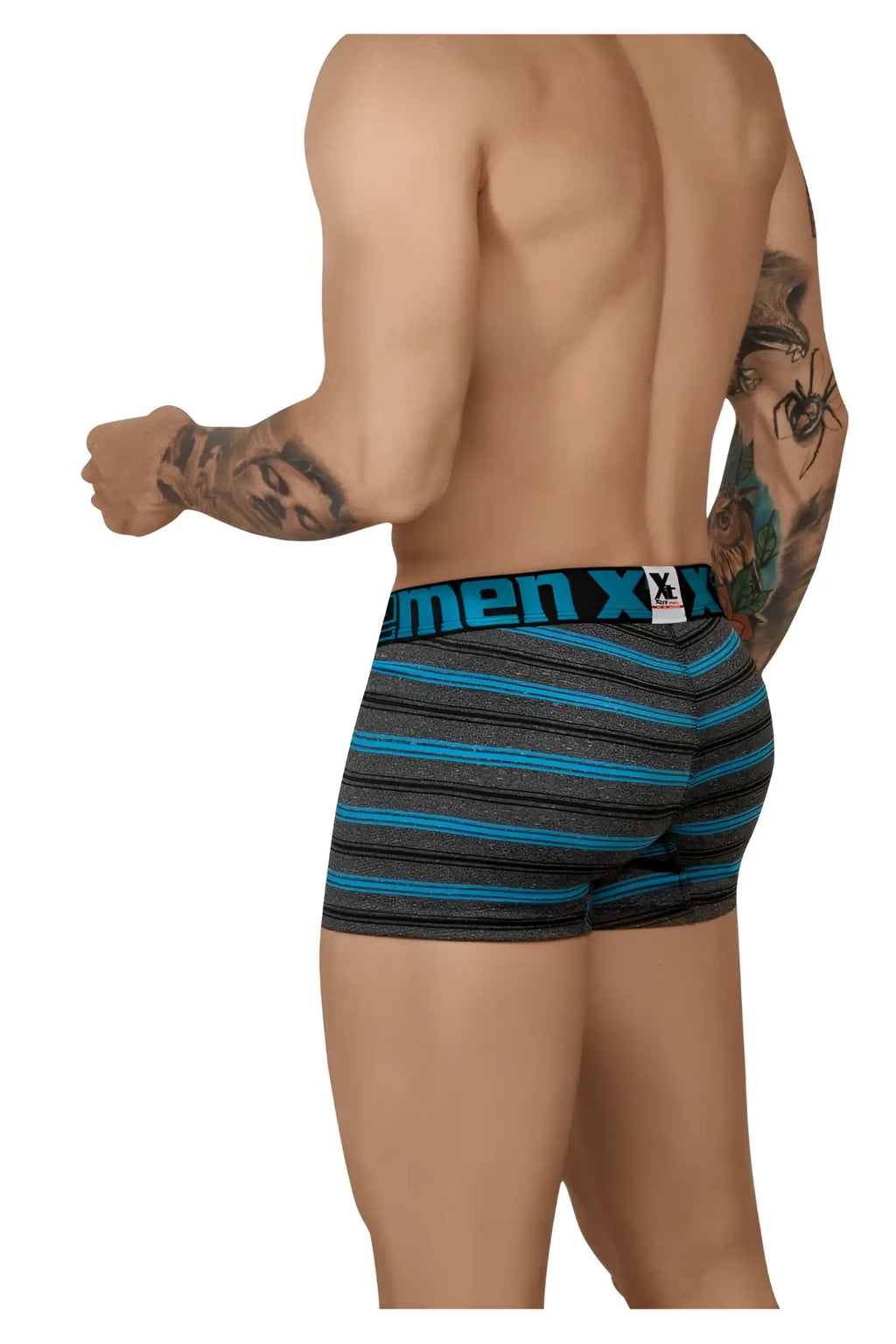 Xtremen 51453c stripes trunk boxer briefs with black and blue horizontal stripes in turquoise color for men