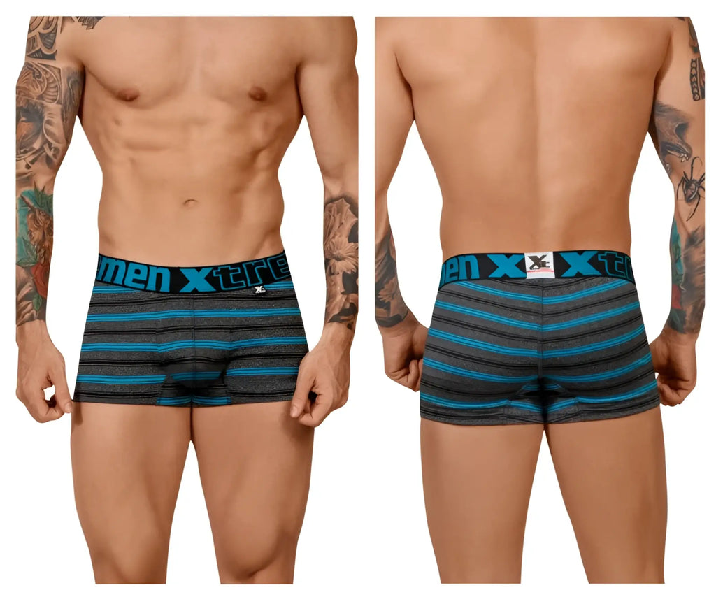 Men’s xtremen 51453c stripes trunk boxer briefs in turquoise with blue and black stripes for comfortable wear