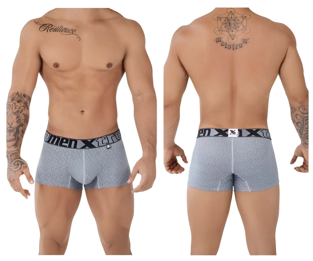Gray patterned menxtreme microfiber jacquard boxer briefs with black elastic waistband in xtremen 51478c trunks design