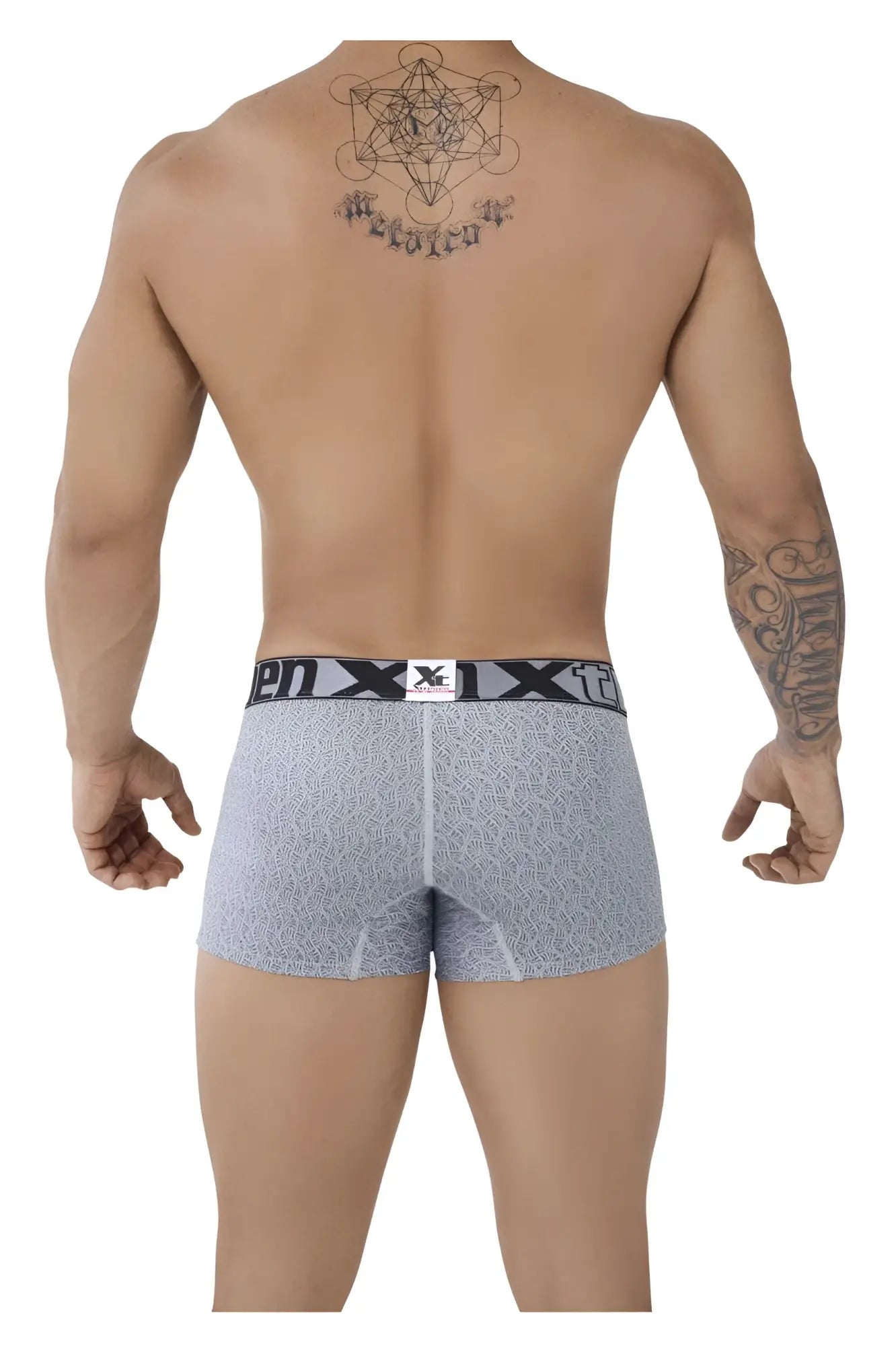 Gray patterned men’s microfiber jacquard boxer briefs with black waistband and enxix logo xtremen 51478c trunks
