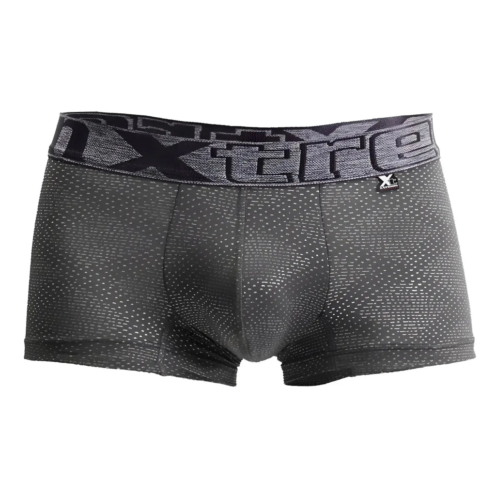 Dark gray xtreme jacquard stripes boxer briefs with subtle dotted texture and elastic waistband logo gray color