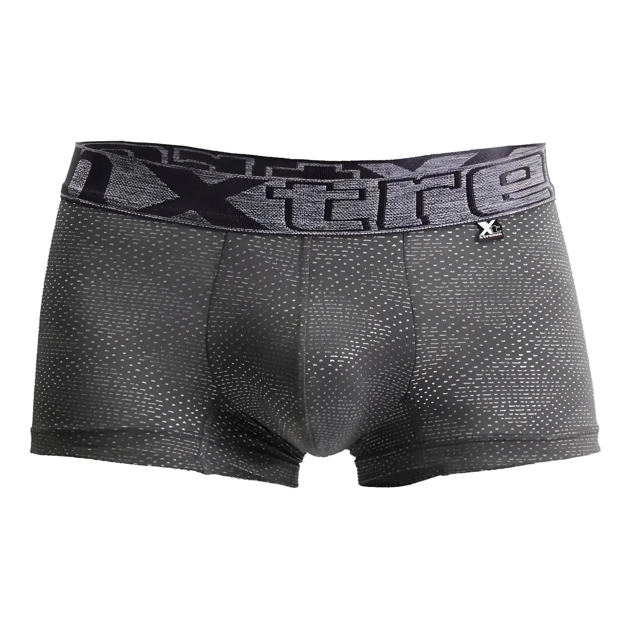 Dark gray xtreme jacquard stripes boxer briefs with subtle dotted texture and elastic waistband logo gray color