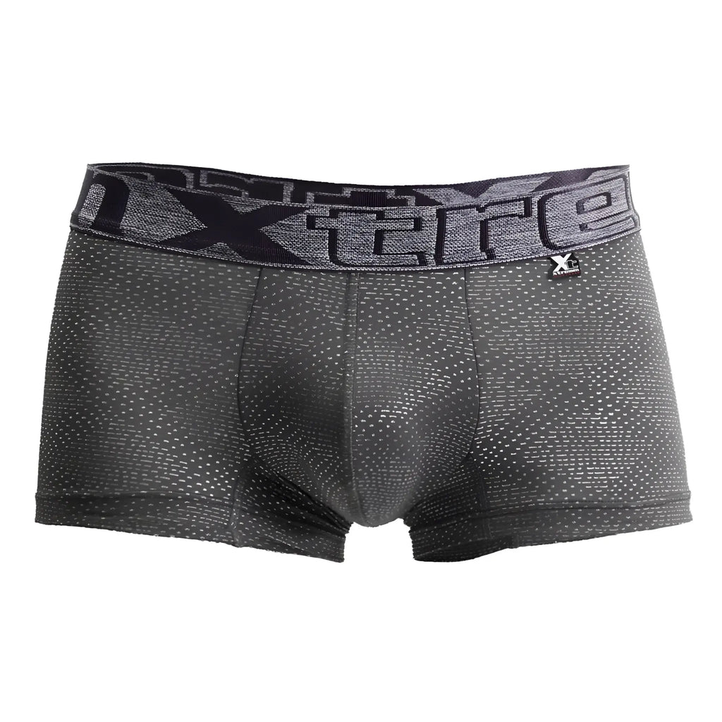 Dark gray xtreme jacquard stripes boxer briefs with subtle dotted texture and elastic waistband logo gray color