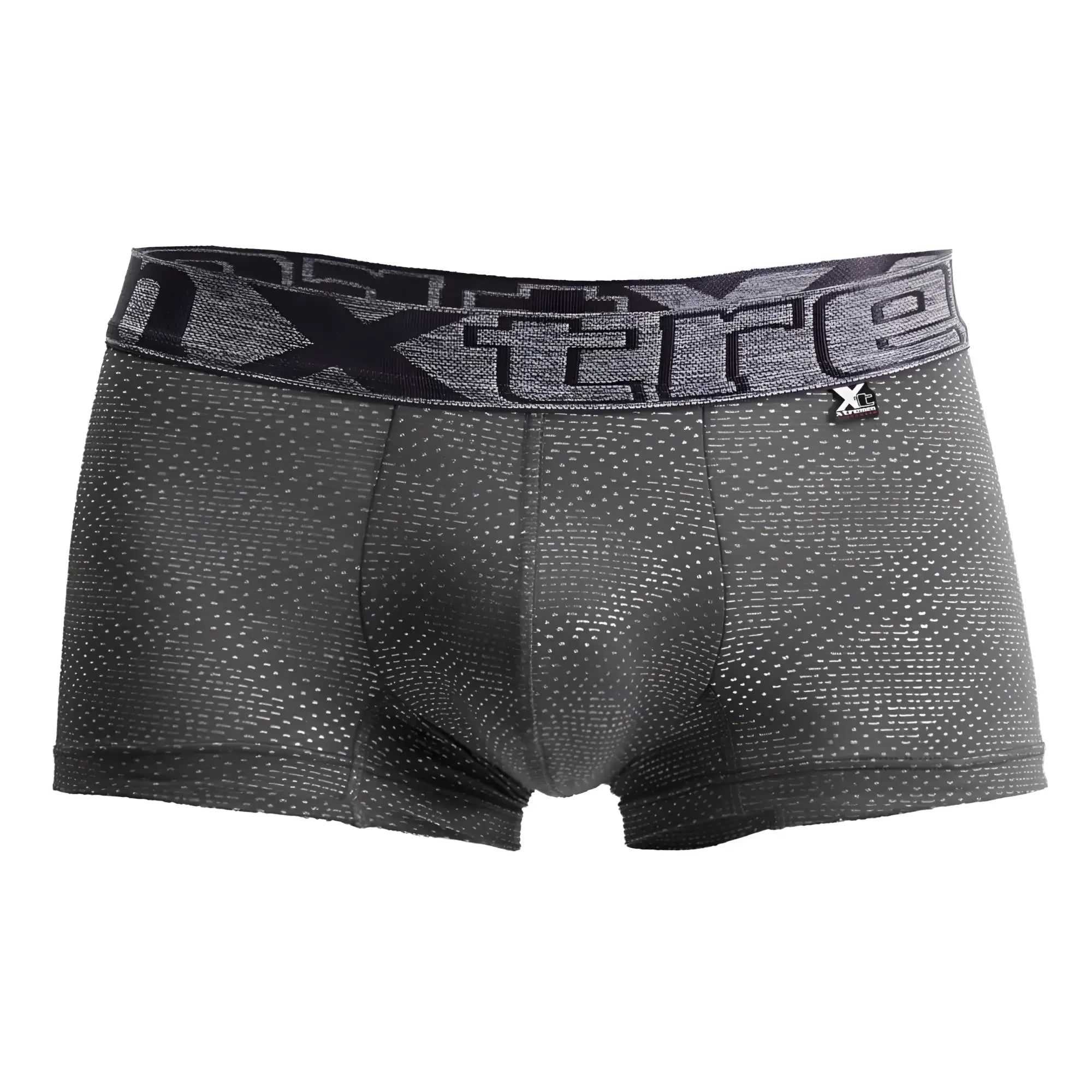 Dark gray xtreme jacquard stripes boxer briefs with subtle dotted texture and elastic waistband logo gray color