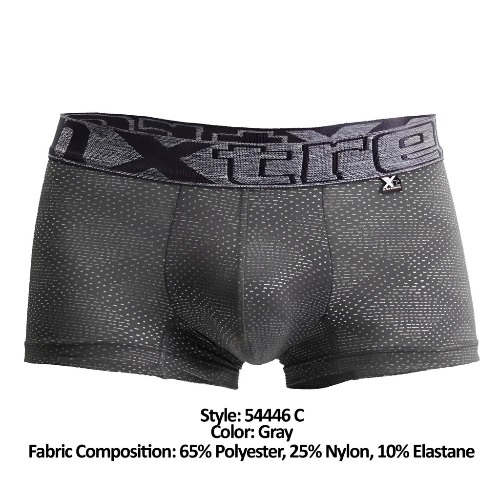 Gray xtremen 54446c jacquard stripes boxer briefs with textured dotted pattern and elastic waistband logo