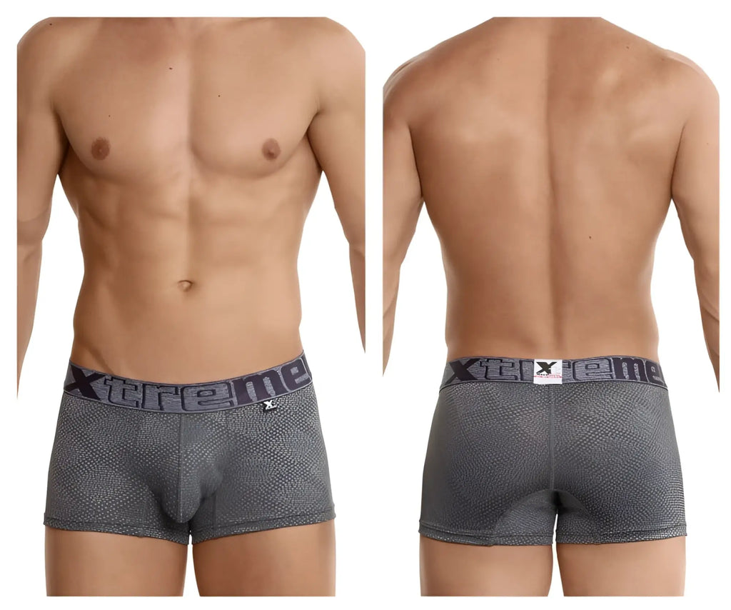 Gray patterned xtremen jacquard stripes men’s boxer briefs with xtreme branded waistband in gray color