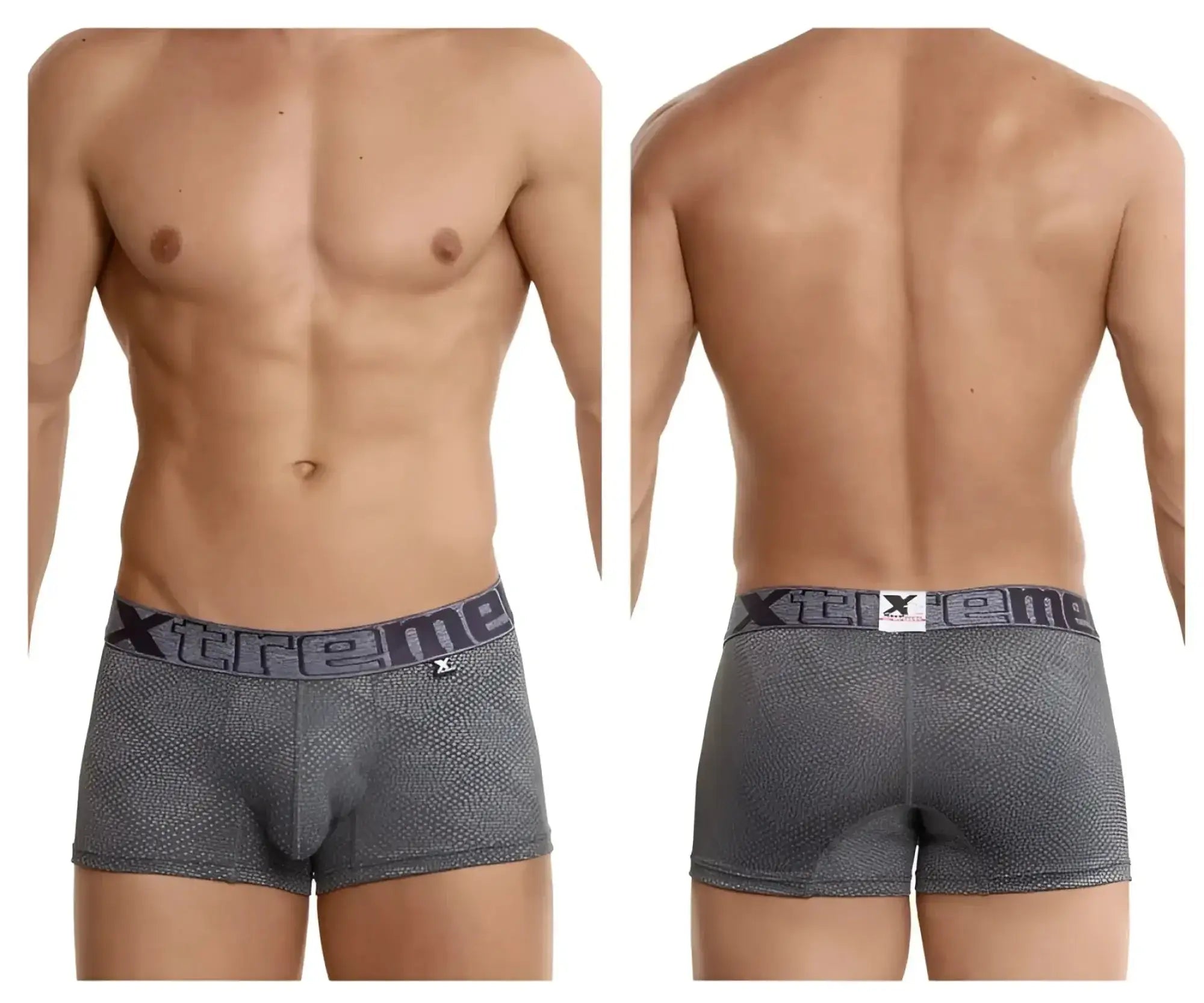 Gray patterned xtremen jacquard stripes men’s boxer briefs with xtreme branded waistband in gray color