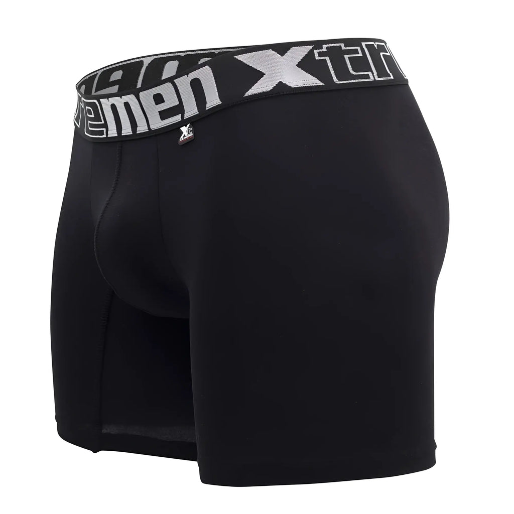 Black men’s boxer briefs with a gray and white xtreme waistband logo from Xtremen 70001 Plus collection