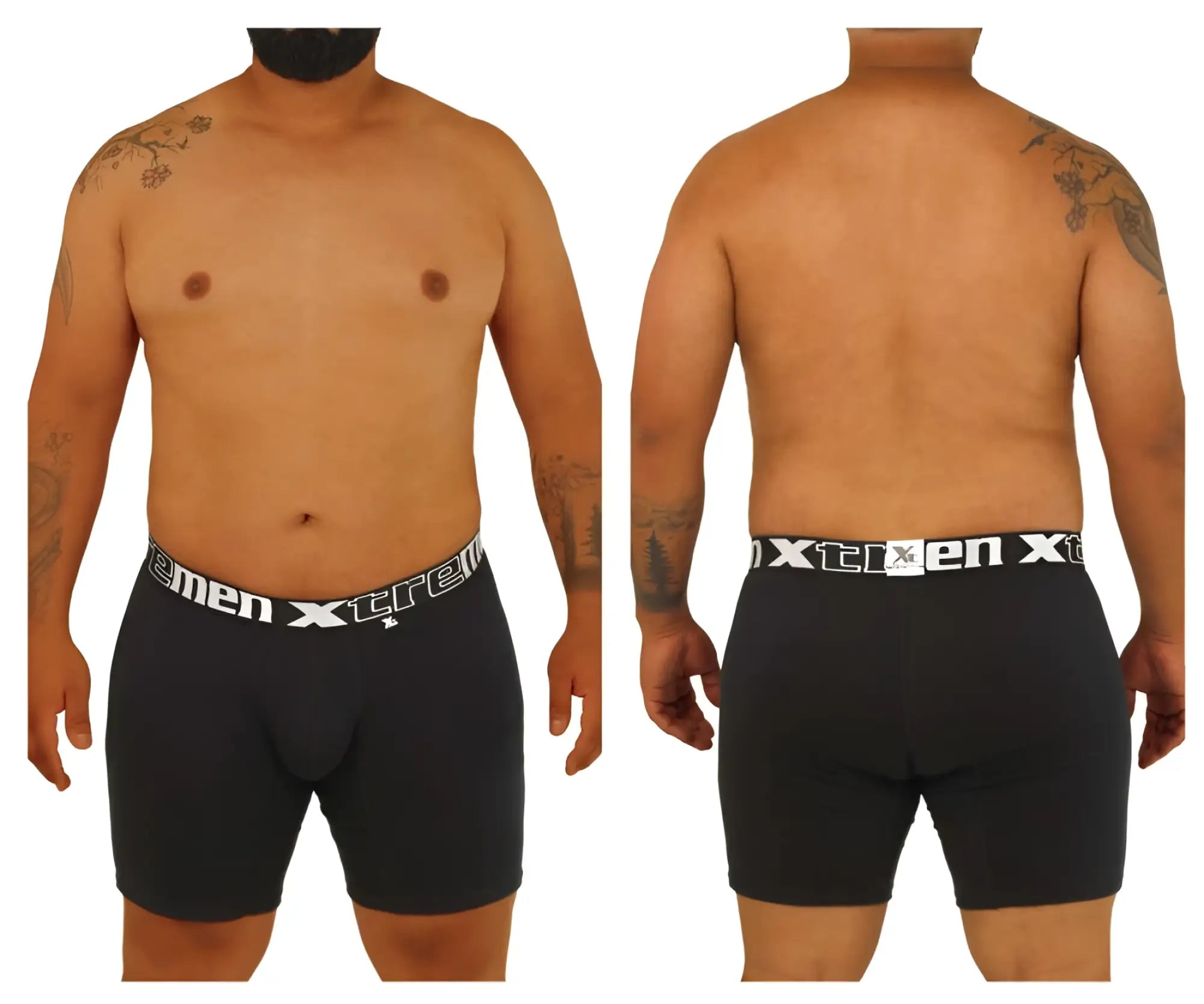 Black men’s boxer briefs Xtremen 70001 Plus with white elastic waistband and branded xtremen logo for comfortable wear