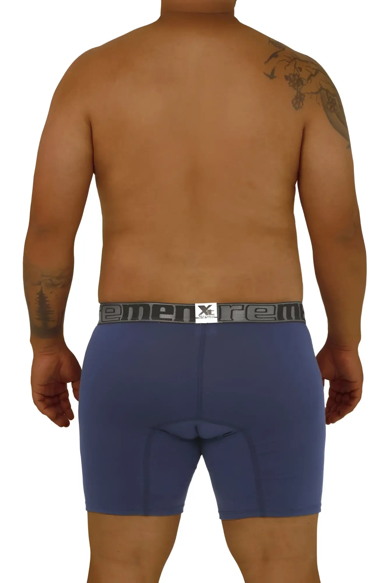 Xtremen 70001 plus blue men’s boxer briefs with gray elastic waistband featuring the xtreme brand logo