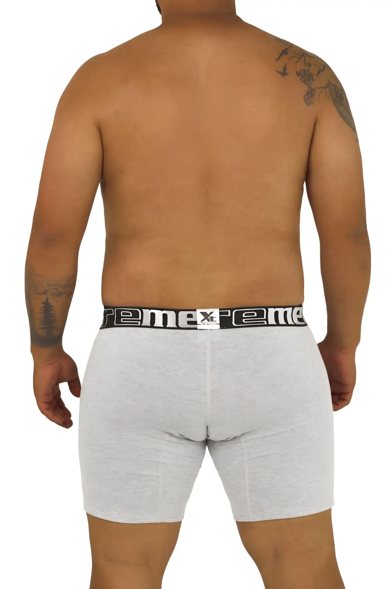 Gray heathered boxer briefs Xtremen 70001 Plus with black elastic waistband featuring reme brand name in white letters