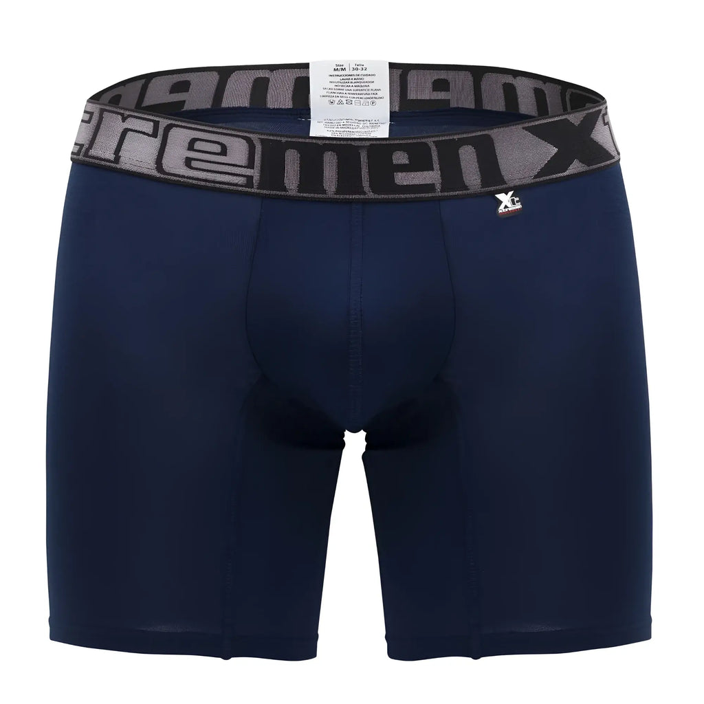 Navy blue men’s boxer briefs with gray and black elastic xc logo waistband Xtremen 70001 Plus design
