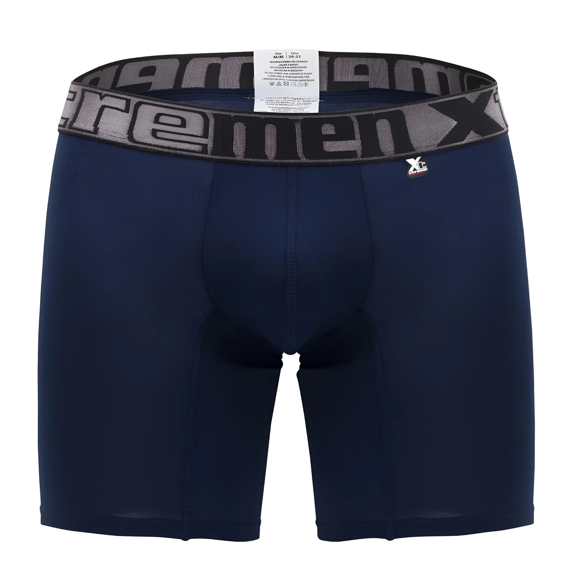 Navy blue men’s boxer briefs with gray and black elastic xc logo waistband Xtremen 70001 Plus design