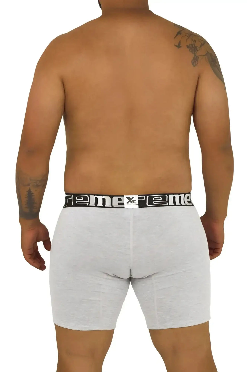 Gray heathered boxer briefs Xtremen 70001 Plus with black elastic waistband featuring reme brand name in white letters