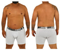 Gray cotton boxer briefs with black elastic waistband featuring xtreme men logo white lettering xtremen 70001 plus