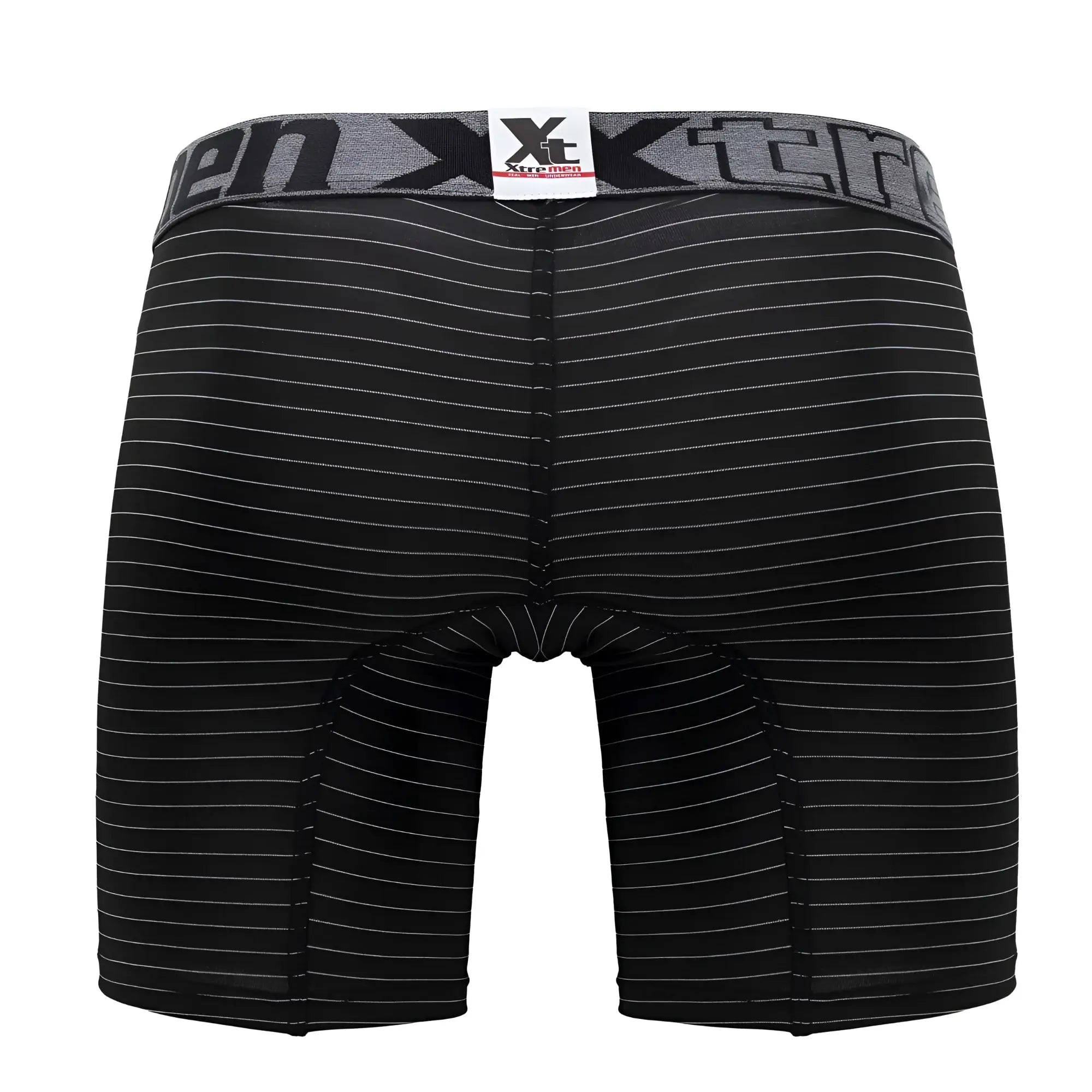 Black and gray striped men’s boxer briefs with branded waistband xtremen 70004 plus comfortable fit