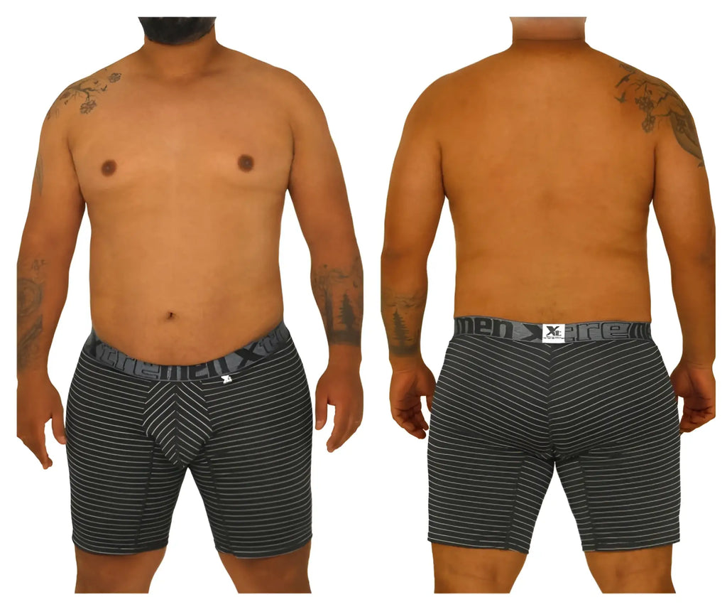 Black and white striped xtremen 70004 plus men’s boxer briefs with branded waistband for comfortable wear