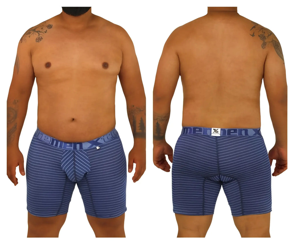 Blue striped men’s boxer briefs with branded waistband xtremen 70004 plus in breathable fabric for everyday comfort