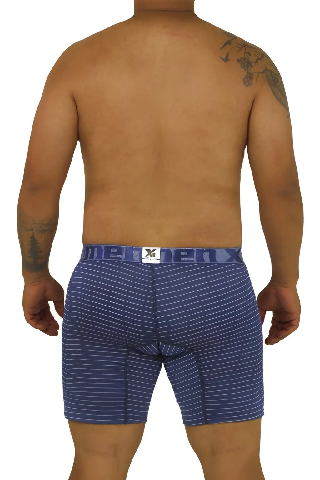 Xtremen 70004 Plus blue striped men’s boxer briefs with white logo waistband soft breathable fabric