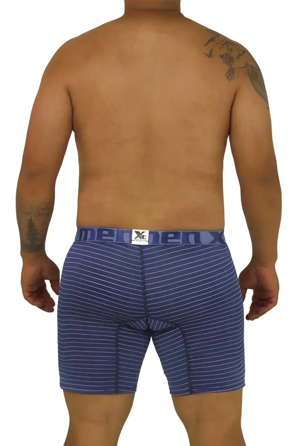 Xtremen 70004 Plus blue striped men’s boxer briefs with white logo waistband soft breathable fabric