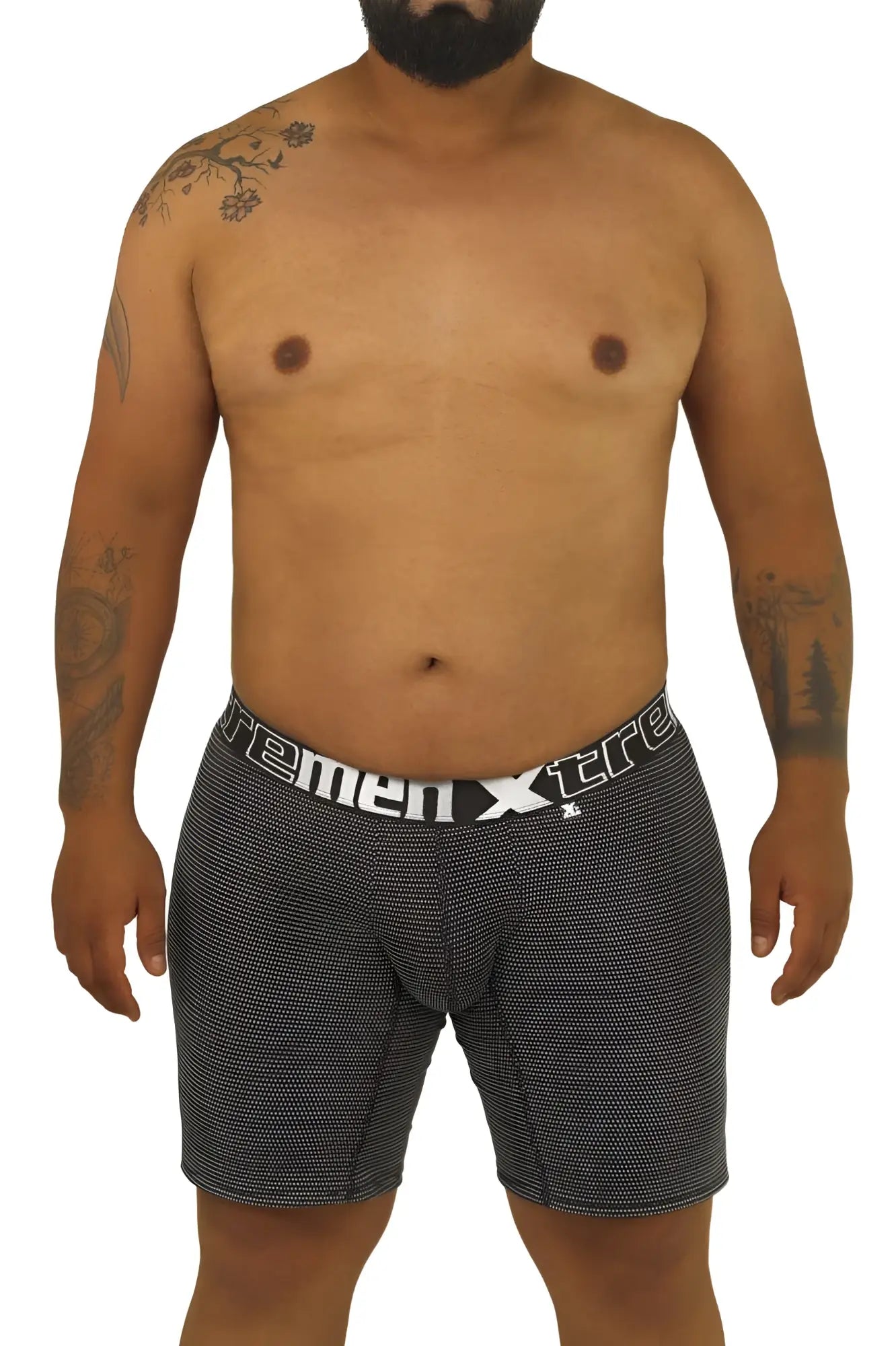 Black and white patterned men’s boxer briefs xtremen 70005 plus with branded waistband for comfortable daily wear