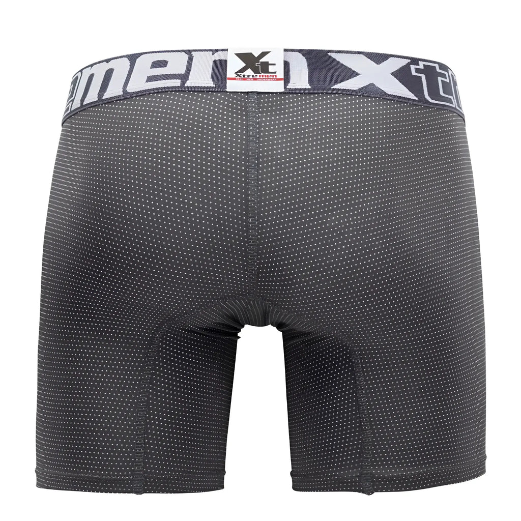 Black xtreme men’s boxer briefs with subtle white dot pattern and gray xt logo waistband xtremen 70005 plus model
