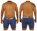 Blue patterned men’s boxer briefs with white elastic waistband featuring xtreme brand xtremen 70005 plus model