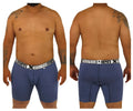Blue patterned men’s boxer briefs with white elastic waistband featuring xtreme brand xtremen 70005 plus model