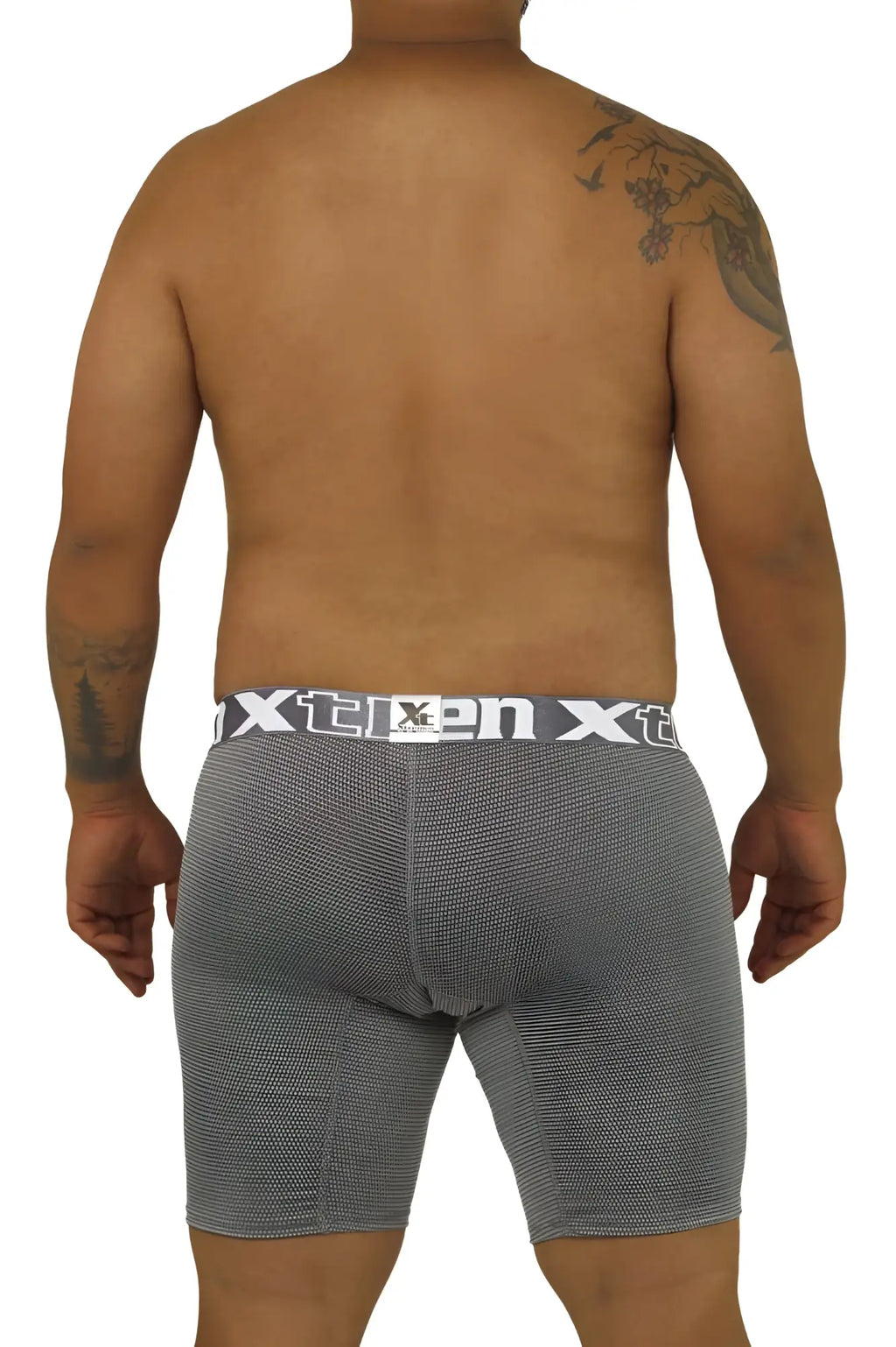 Xtremen 70005 plus men’s gray textured boxer briefs with white xtren waistband logo designed for comfort and support