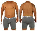 Gray textured men’s boxer briefs with white elastic waistband and xtreme brand logo in xtremen 70005 plus design