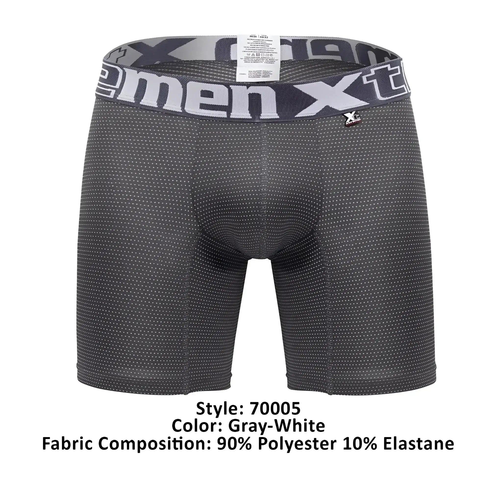 Xtremen 70005 plus gray and white patterned men’s boxer briefs with textured dotted fabric design
