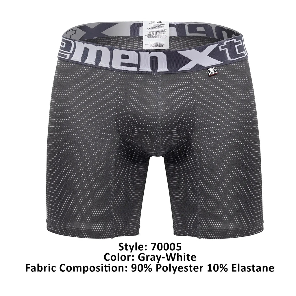 Xtremen 70005 plus gray and white patterned men’s boxer briefs with textured dotted fabric design