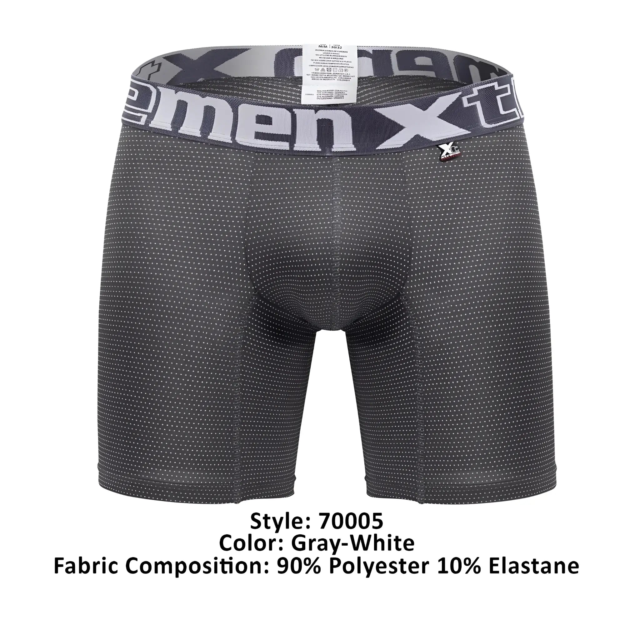 Xtremen 70005 plus gray and white patterned men’s boxer briefs with textured dotted fabric design