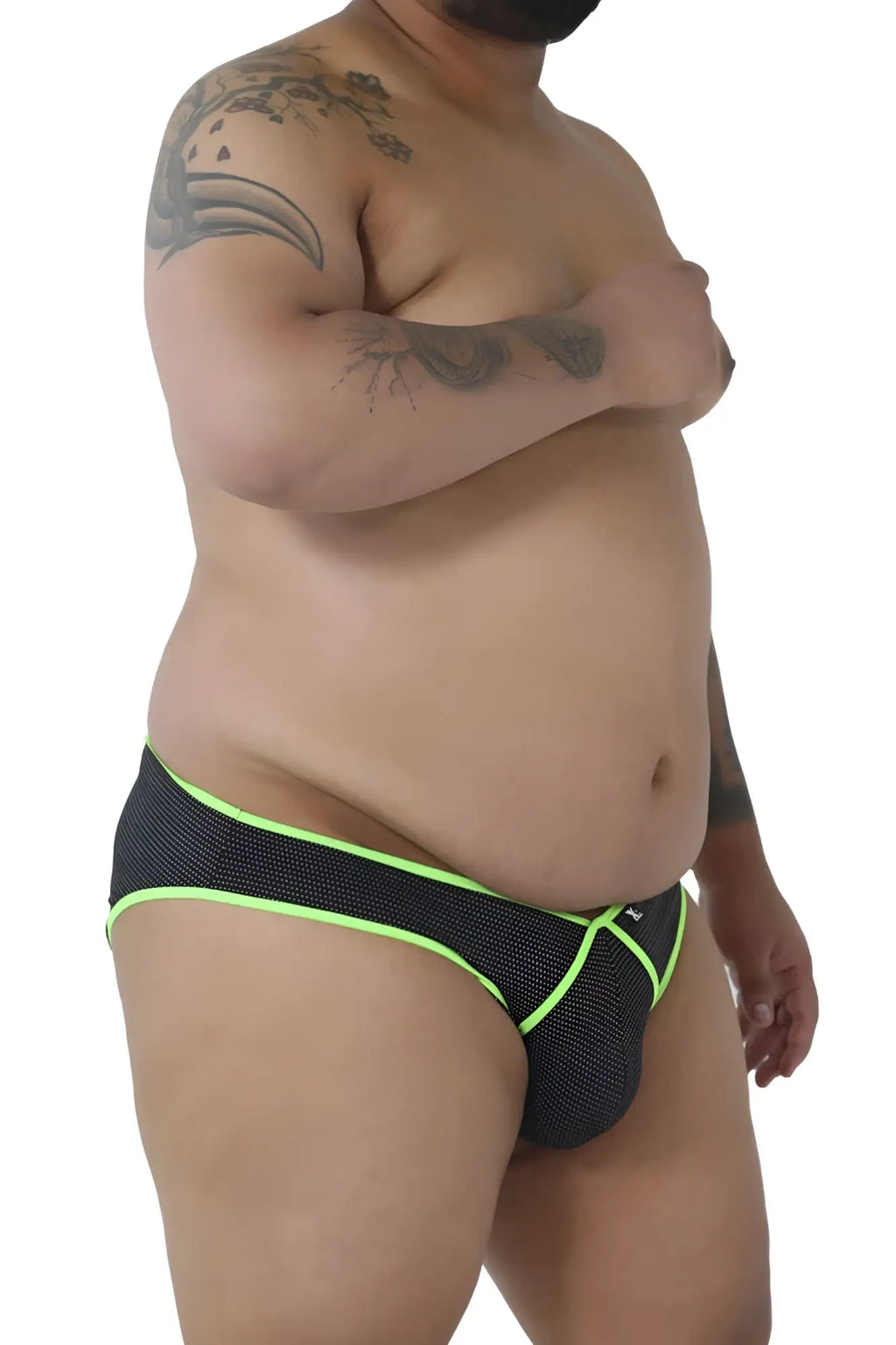 Xtremen 91021x black microfiber briefs with neon green trim and small white logo on the side