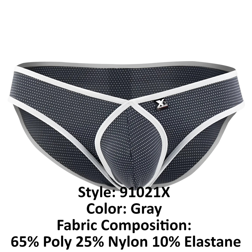 Xtremen 91021X microfiber gray briefs with white trim and a subtle dot texture front view