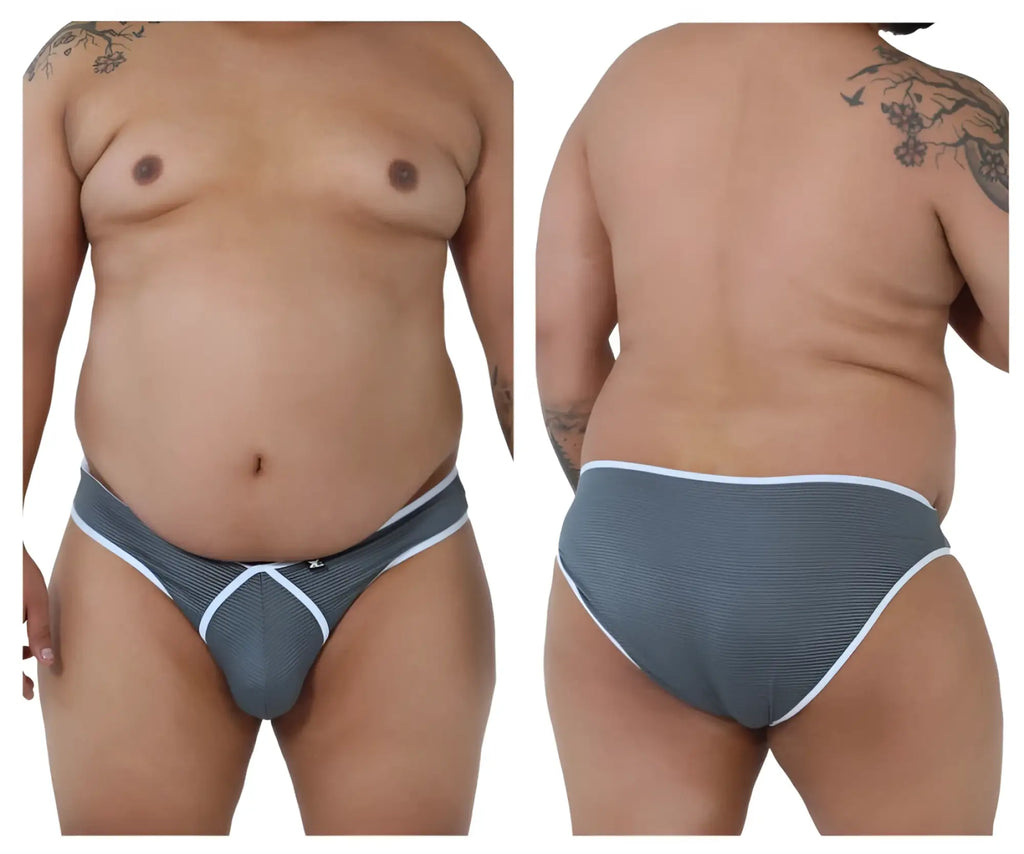 Xtremen 91021X microfiber briefs in gray with white trim and a distinctive v-shaped front design