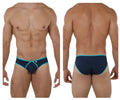Navy blue and teal Xtremen 91074 microfiber briefs with textured fabric and x-shaped front design for athletic use
