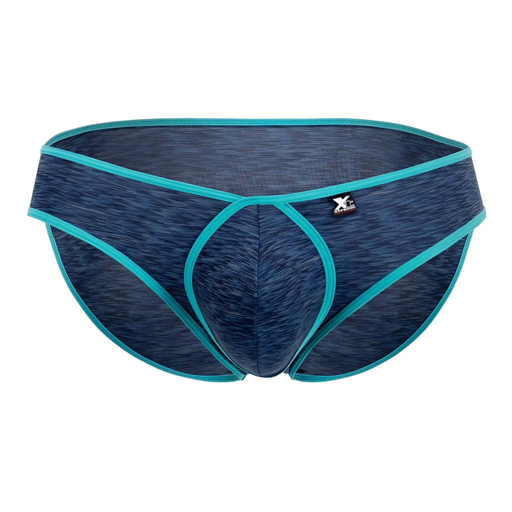 Xtremen 91074 microfiber briefs in dark blue with teal textured fabric and contrasting trim athletic style